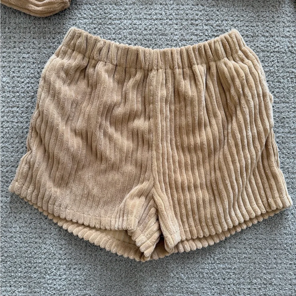 Camel Corduroy Ribbed Two-Piece Lounge Set - Picture 2 of 5